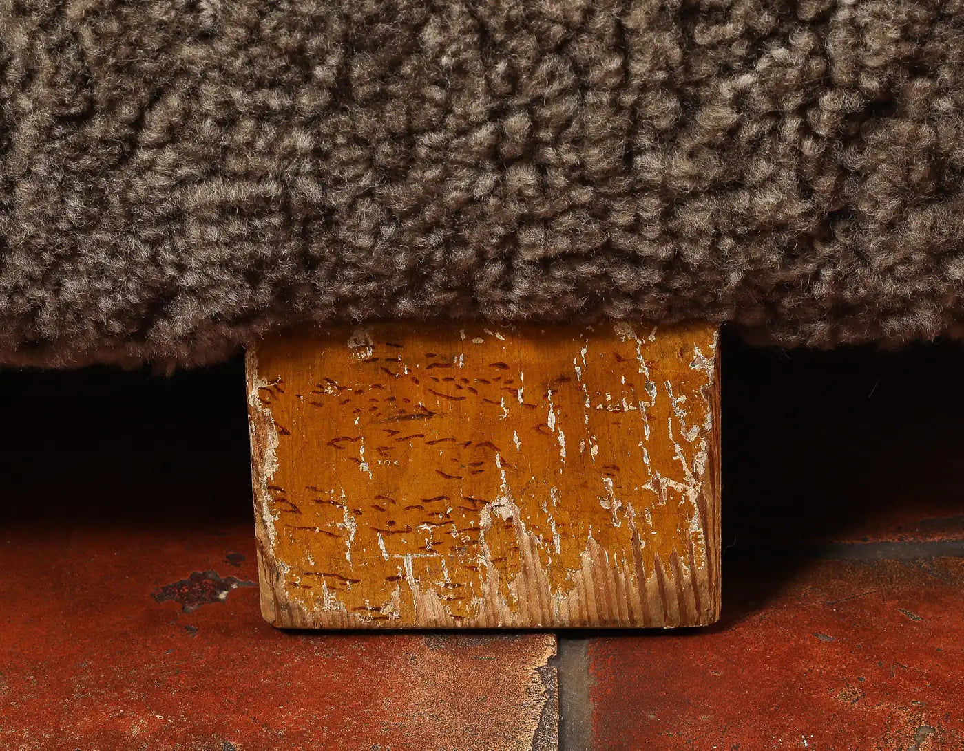 Vintage Grey Shearling Footstool