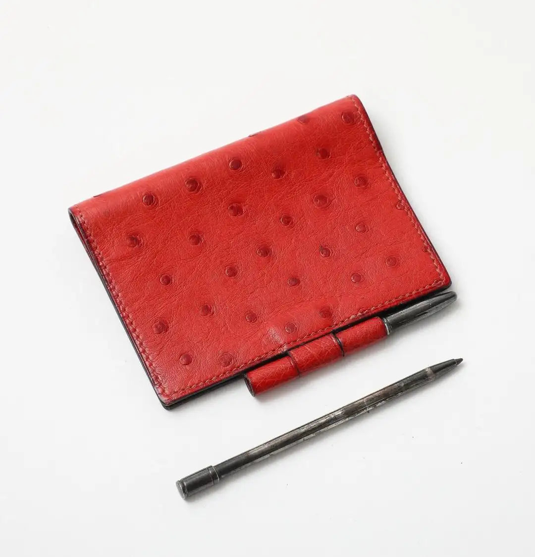 Vintage Midcentury Hermès Red Ostrich Pocket Agenda with Pen
