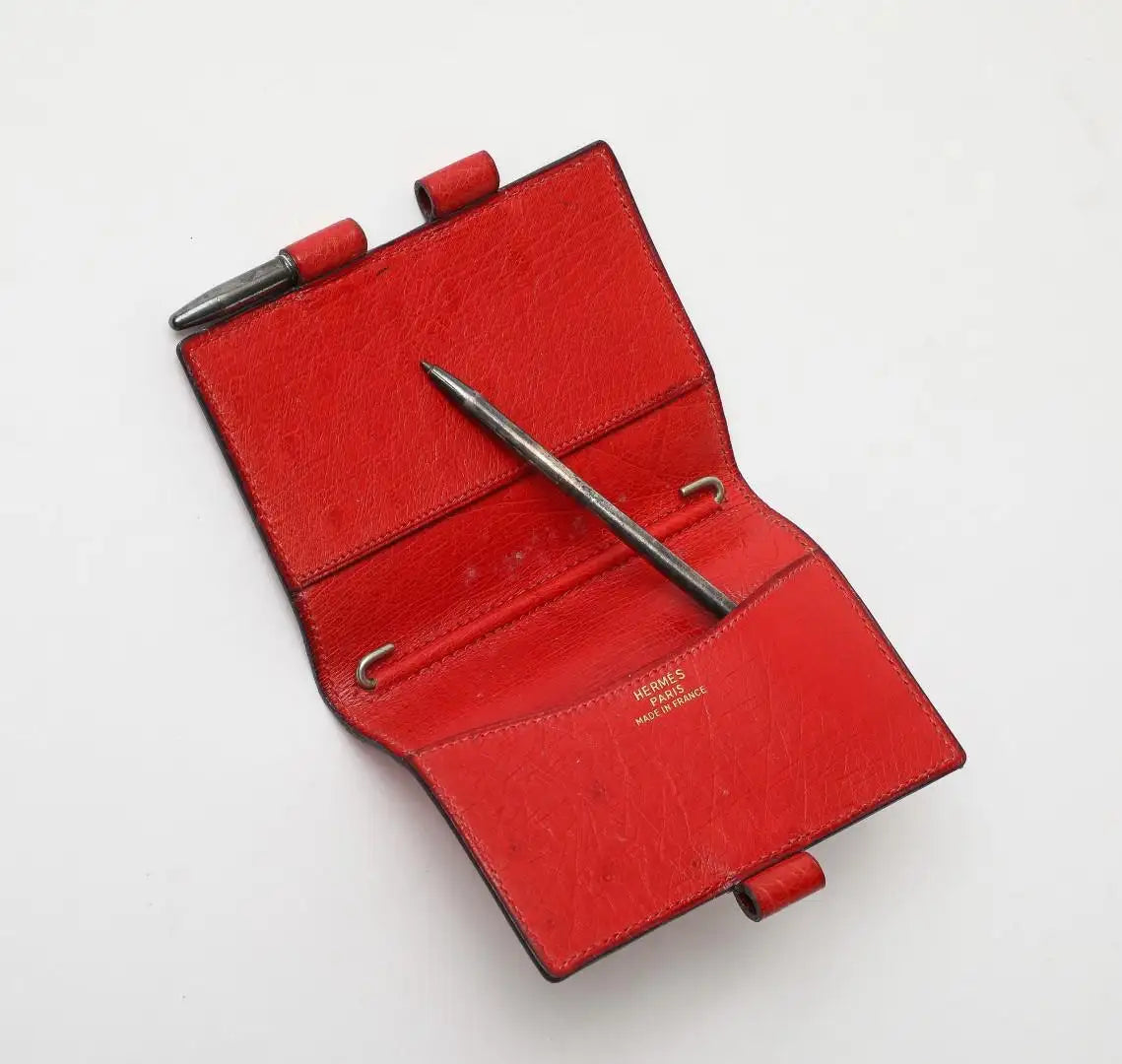 Vintage Midcentury Hermès Red Ostrich Pocket Agenda with Pen