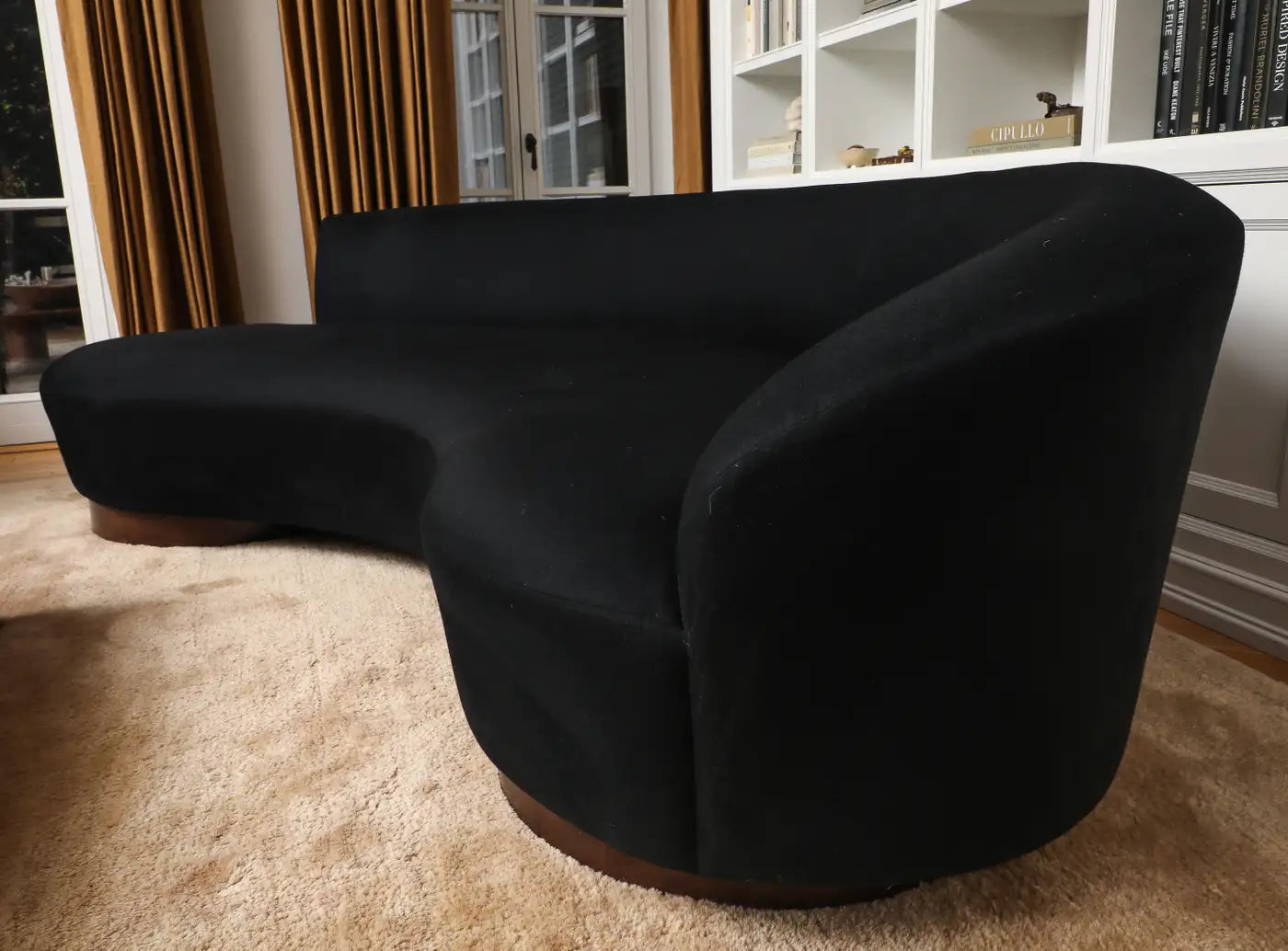 Vladimir Kagan for Directional Serpentine Cloud Sofa in Black Cashmere, 1970s