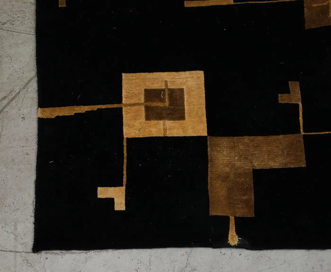 Art Deco Style Black and Gold Hand Woven Wool Rug circa 2000