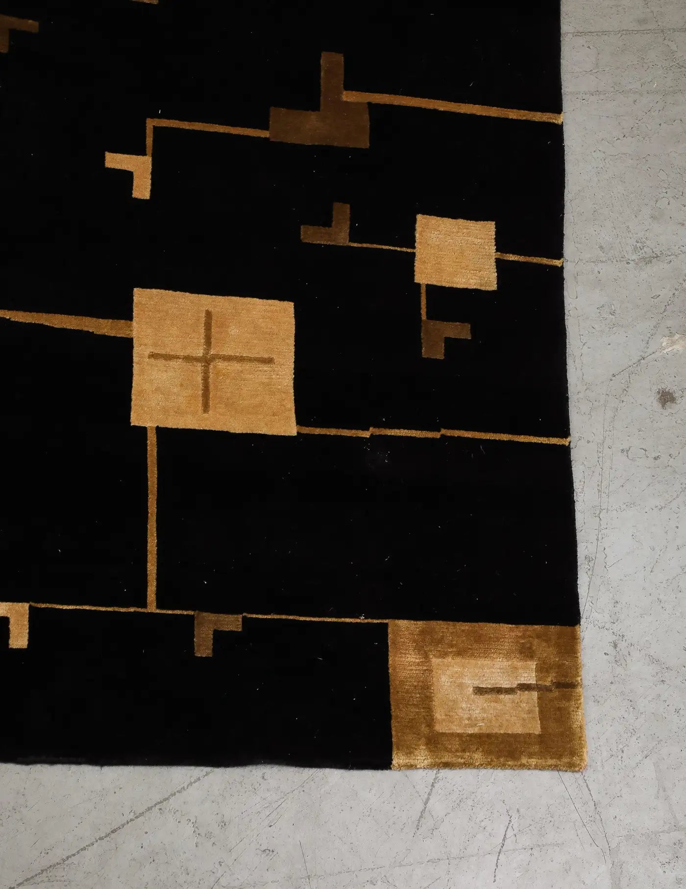 Art Deco Style Black and Gold Hand Woven Wool Rug circa 2000