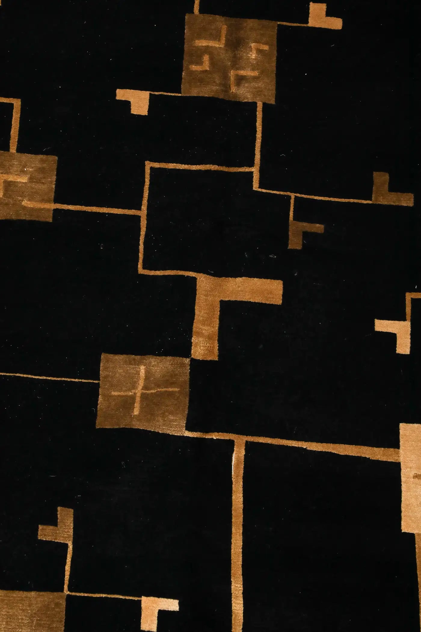 Art Deco Style Black and Gold Hand Woven Wool Rug circa 2000