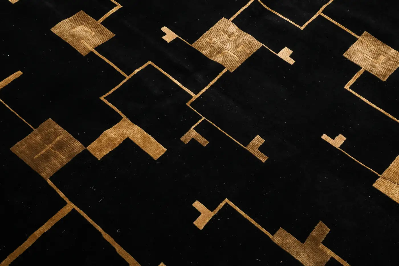 Art Deco Style Black and Gold Hand Woven Wool Rug circa 2000