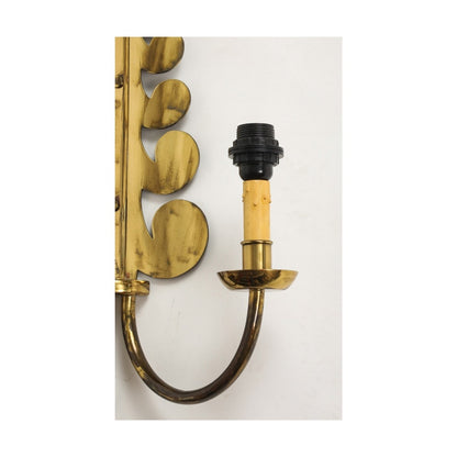 French Art Deco Gilt Brass Volute Sconce with Parchment Shades, c. 1940