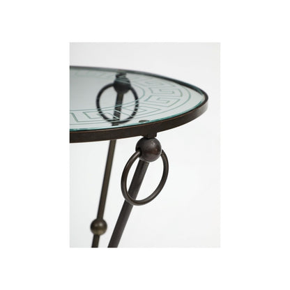 Iron Gueridon Table with Glass Top Etched with Greek Key Motif, c. 1930