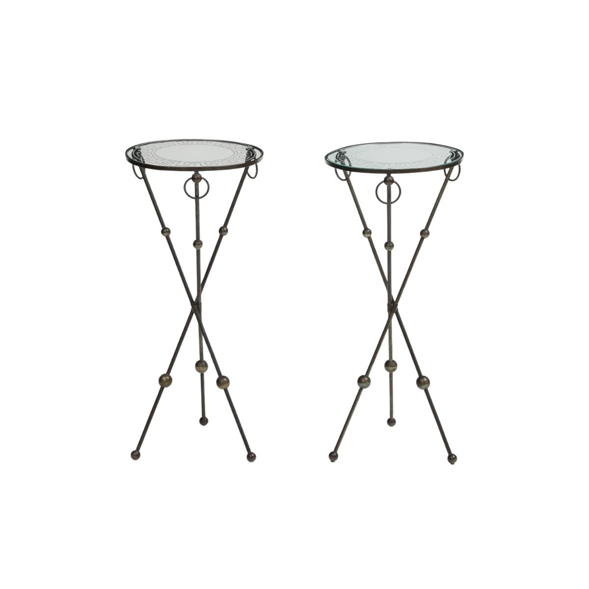 Iron Gueridon Table with Glass Top Etched with Greek Key Motif, c. 1930