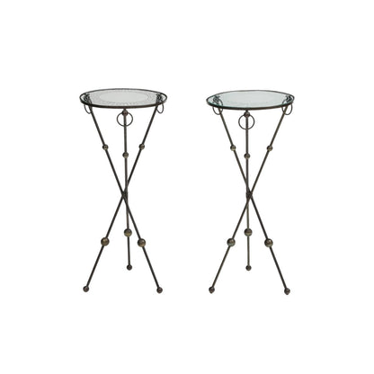 Iron Gueridon Table with Glass Top Etched with Greek Key Motif, c. 1930