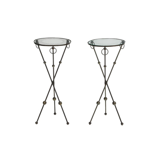 Iron Gueridon Table with Glass Top Etched with Greek Key Motif, c. 1930