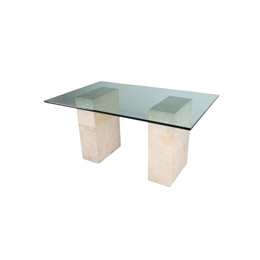 Mactan Stone Pedestal Base Table with Glass Top