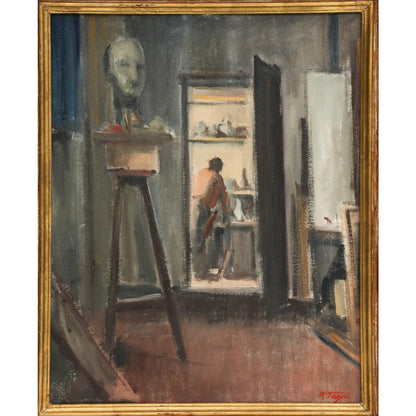 Ponziano Togni (Swiss, 1906-1971), Oil on Canvas "Studio View", Signed, 1940-1945