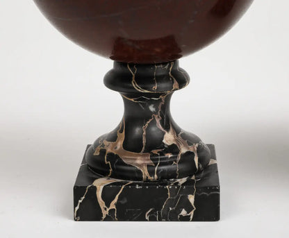Pair of 19th Century Red Marble Spheres on Black Marble Stands