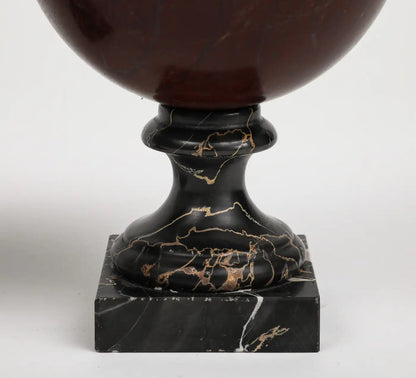 Pair of 19th Century Red Marble Spheres on Black Marble Stands