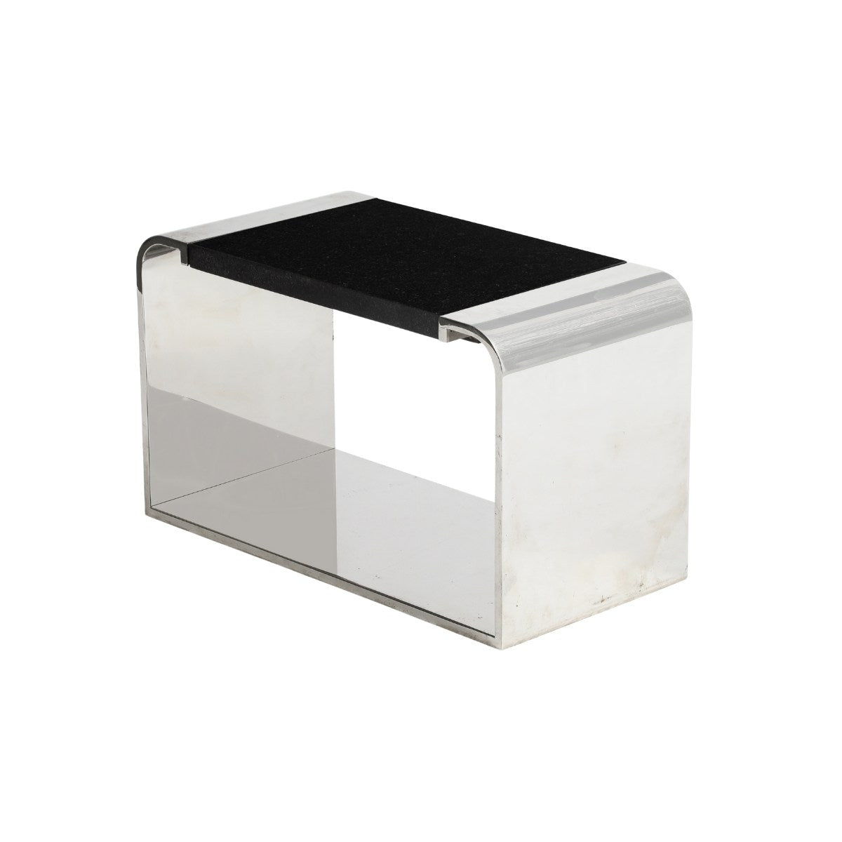 1970s Stainless Steel "Eclipse" Low Table by Brueton with Black Granite Inset