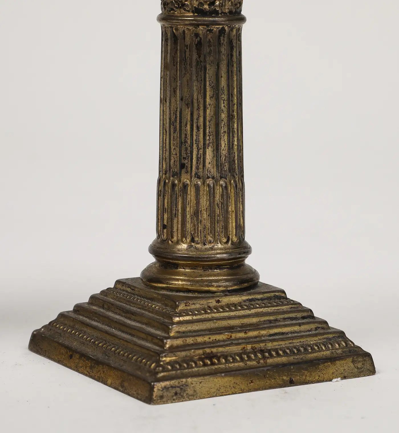 Pair of Midcentury Stone and Brass Column Candlesticks, circa 1950