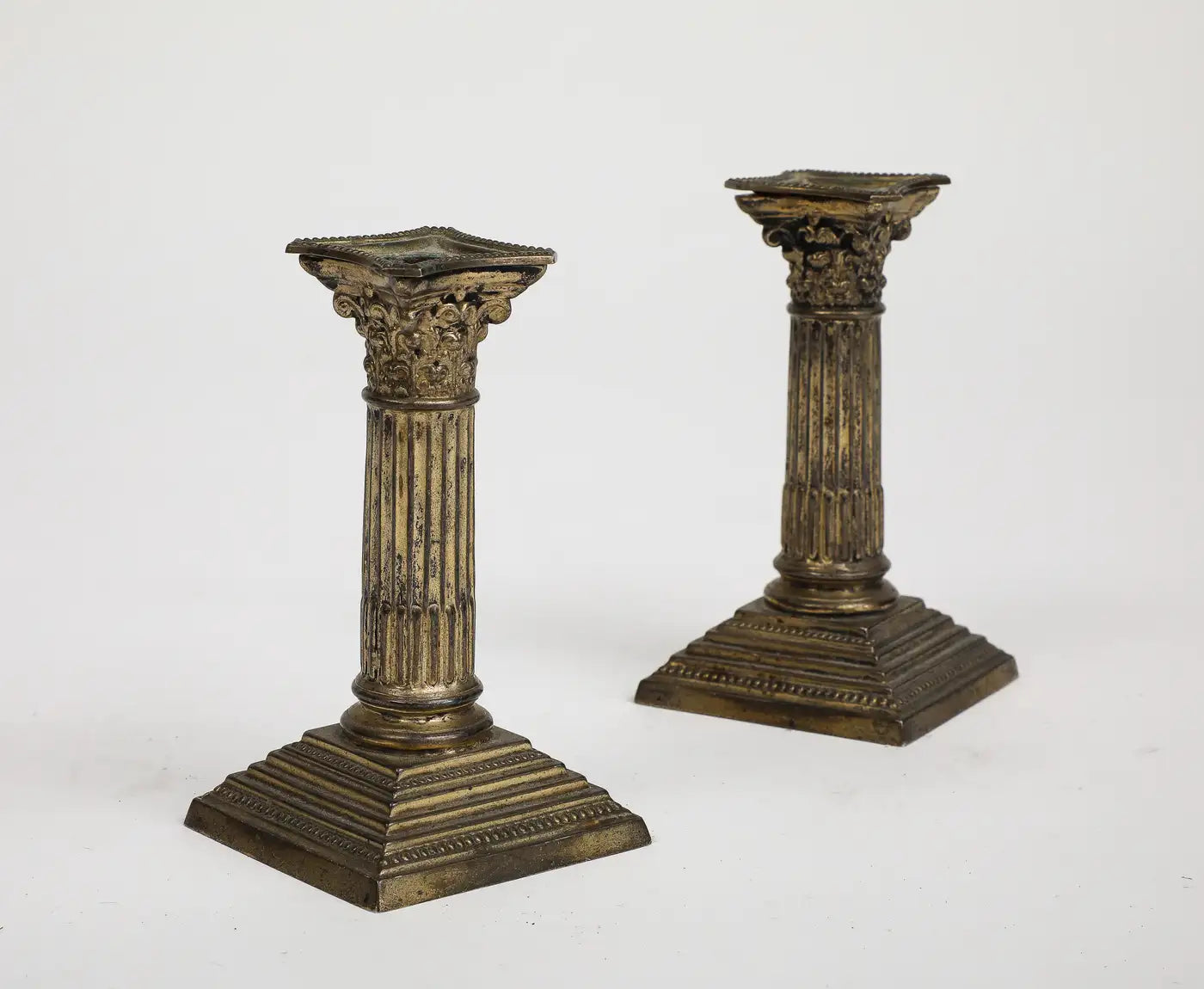 Pair of Midcentury Stone and Brass Column Candlesticks, circa 1950