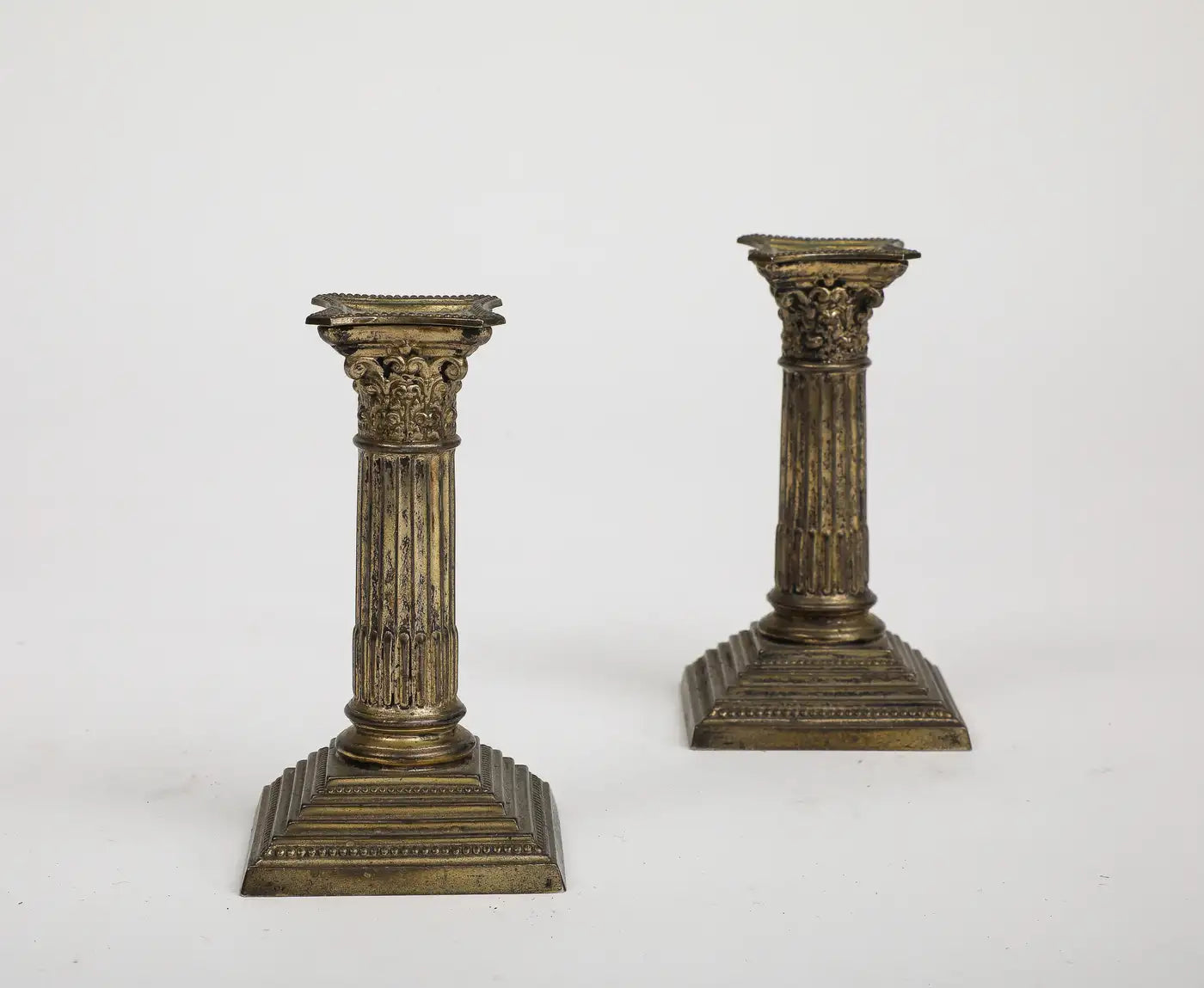 Pair of Midcentury Stone and Brass Column Candlesticks, circa 1950