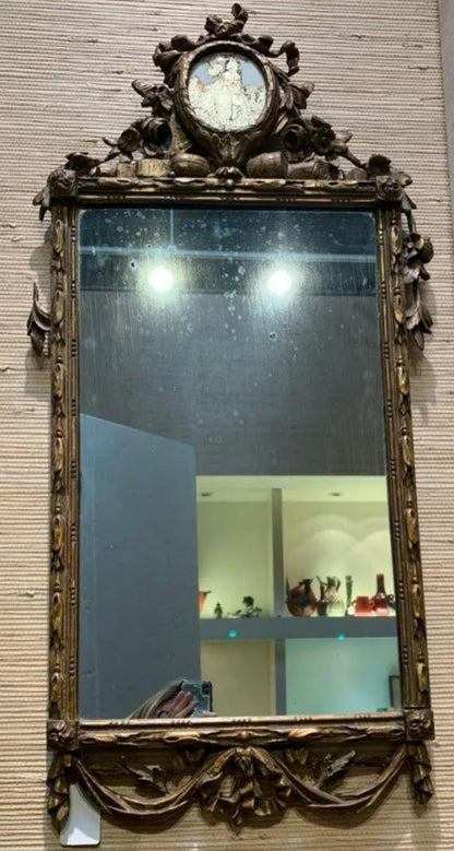 19th Century French Carved Giltwood Mirror with Verre Églomisé Decoration