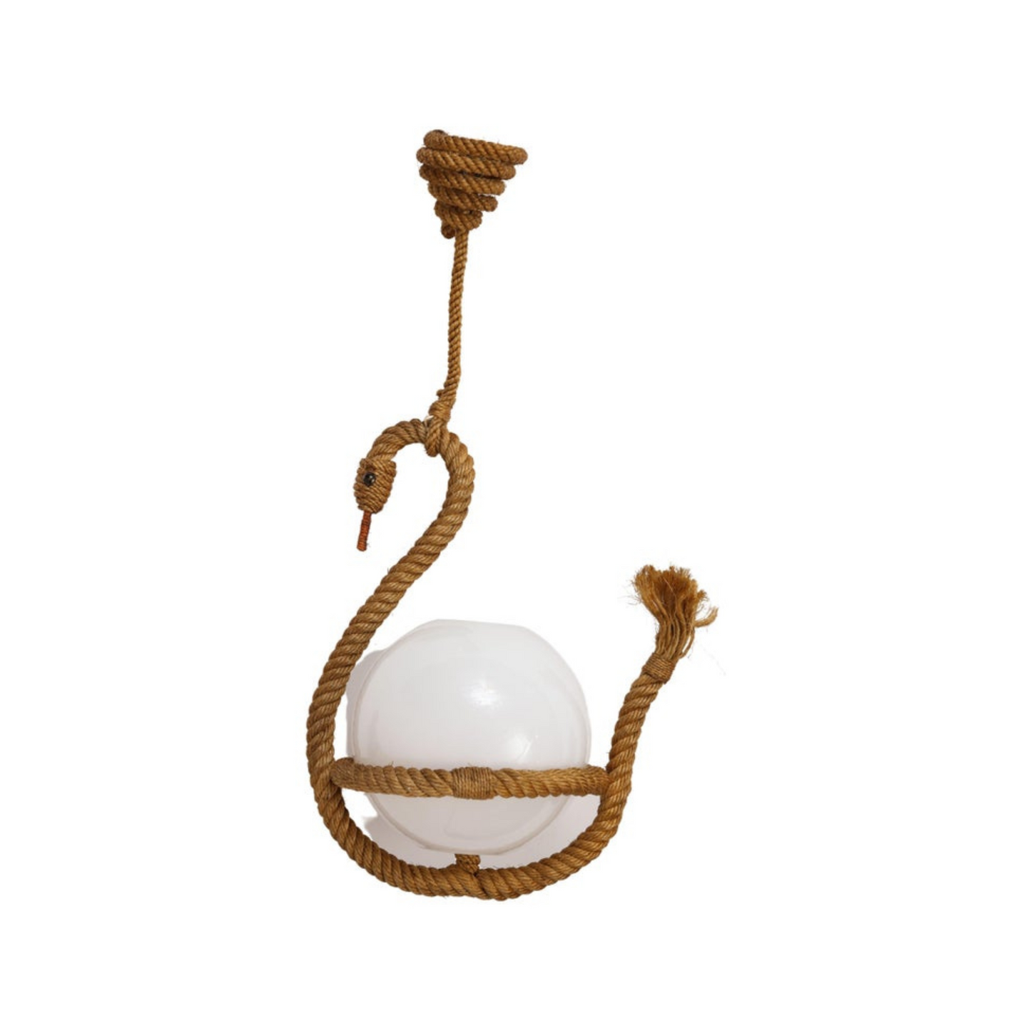 French 1950s Rope Pendant Light with Goose Motif