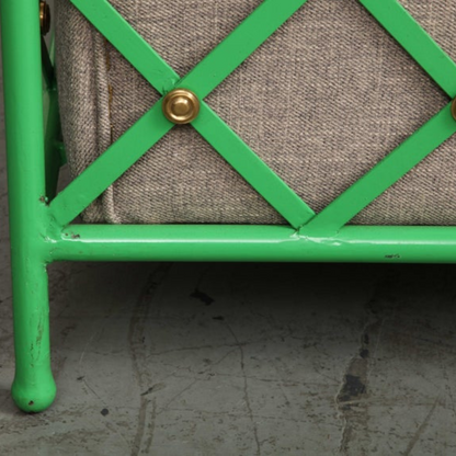 Pair of Jean Royere Style Vintage Bright Green Enameled Iron Cube Lounge Chairs
