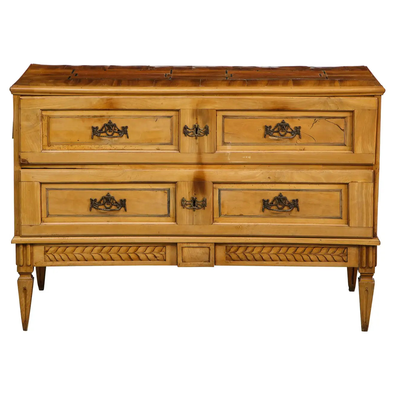 19th Century Louis XVI Style French Oak Chest with Original Bronze Hardware