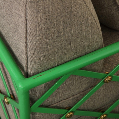 Pair of Jean Royere Style Vintage Bright Green Enameled Iron Cube Lounge Chairs