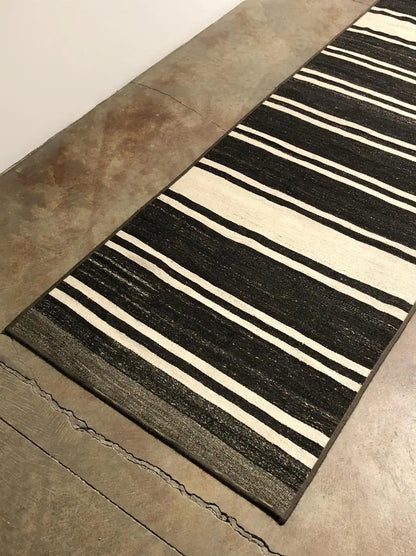 Banded Karapinar Anatolian Striped Kilim Wide Runner