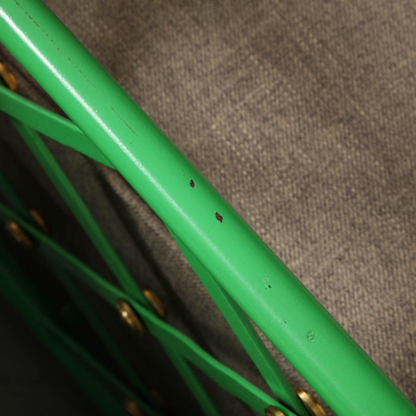 Pair of Jean Royere Style Vintage Bright Green Enameled Iron Cube Lounge Chairs