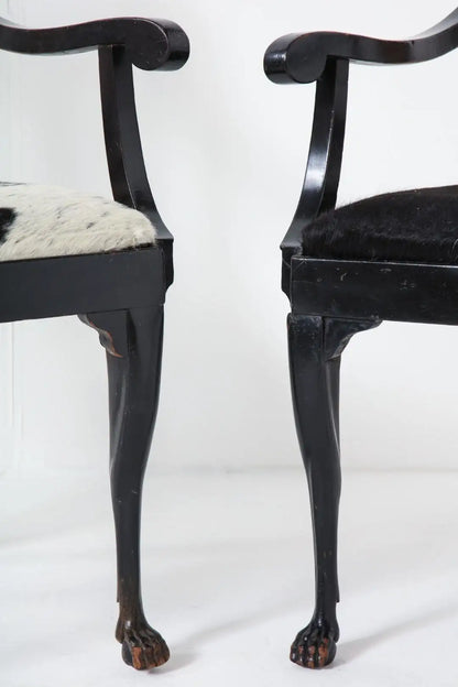 Pair of Ebonized English Regency Armchairs with Pony Seats and Monogram