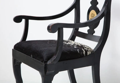 Pair of Ebonized English Regency Armchairs with Pony Seats and Monogram