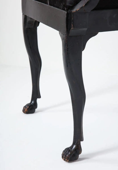 Pair of Ebonized English Regency Armchairs with Pony Seats and Monogram