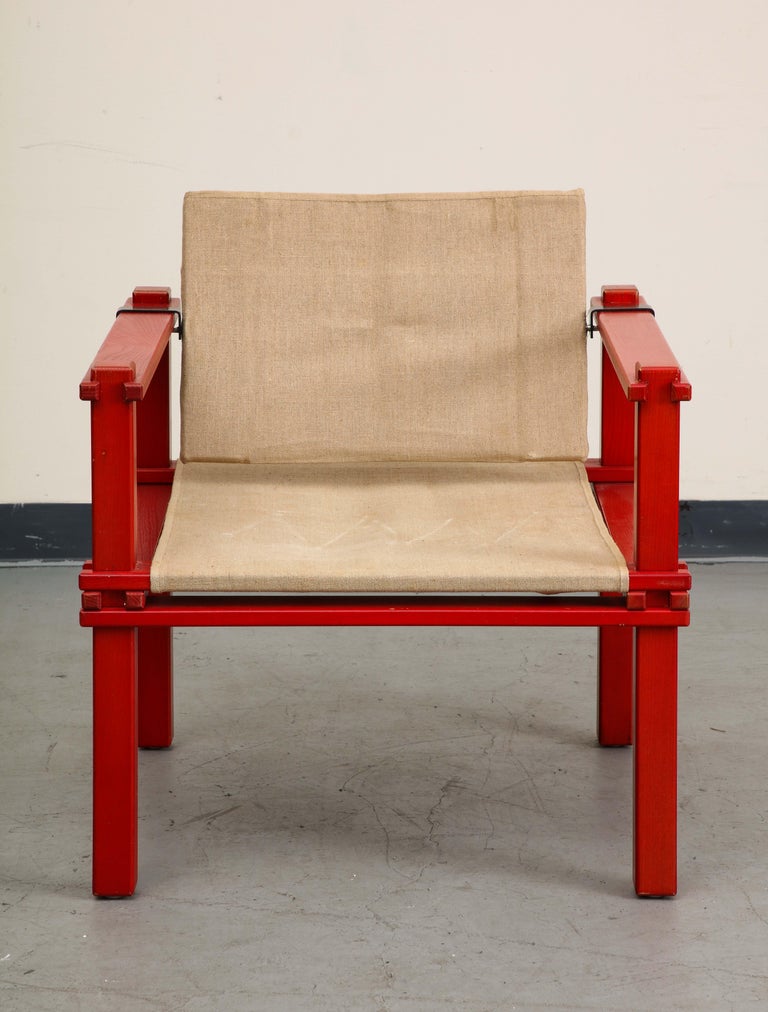 Midcentury Dutch Red Lacquered "Farmer" Chair by Gerd Lange for Bofinger