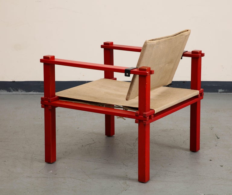 Midcentury Dutch Red Lacquered "Farmer" Chair by Gerd Lange for Bofinger