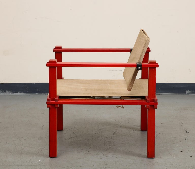 Midcentury Dutch Red Lacquered "Farmer" Chair by Gerd Lange for Bofinger