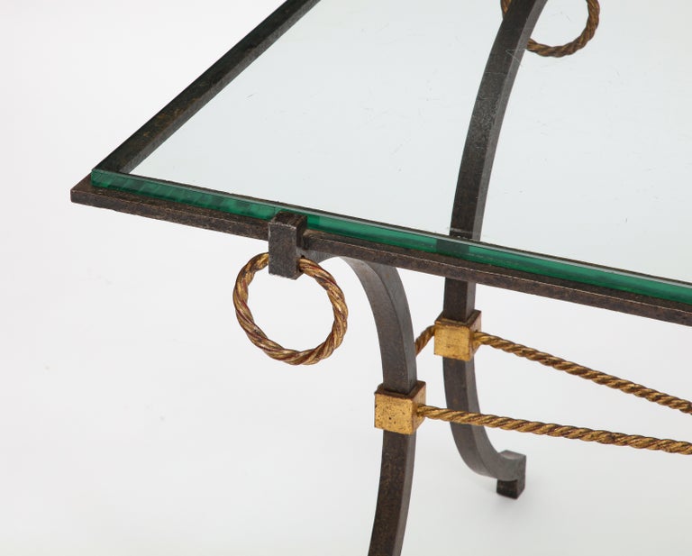 French Iron and Gilt Coffee Table, in the Style of Poillerat, C. 1940