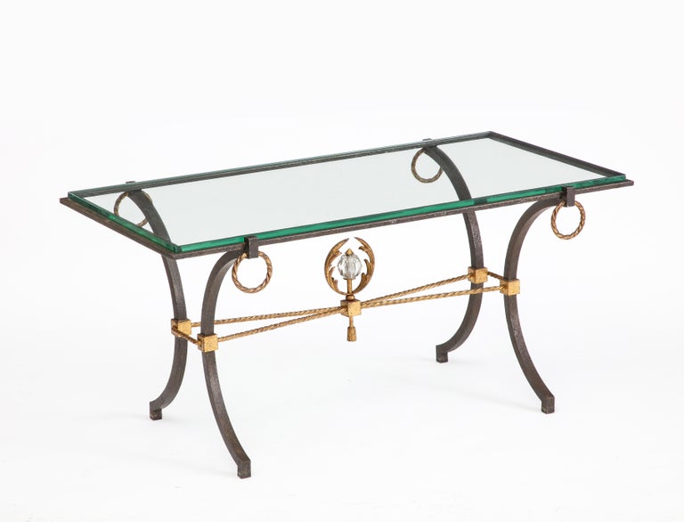 French Iron and Gilt Coffee Table, in the Style of Poillerat, C. 1940