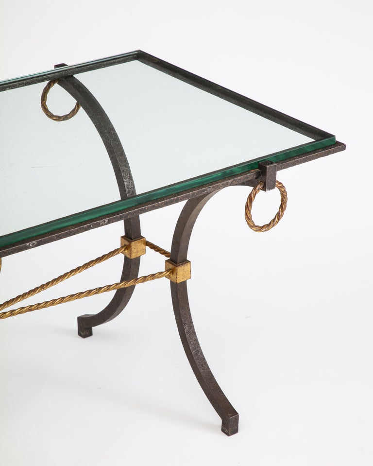 French Iron and Gilt Coffee Table, in the Style of Poillerat, C. 1940