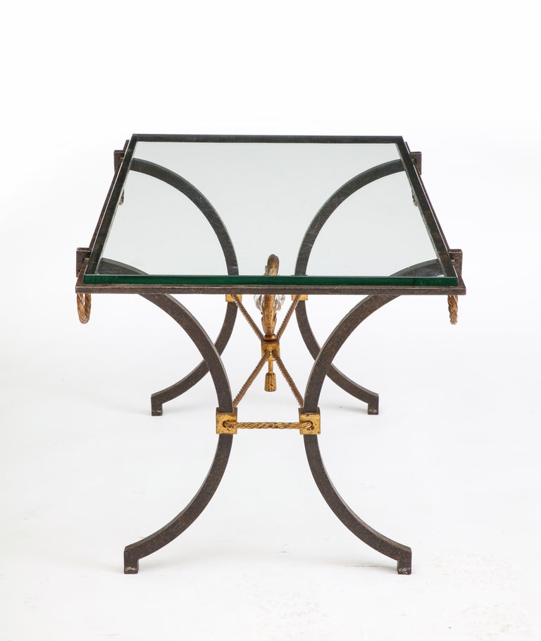 French Iron and Gilt Coffee Table, in the Style of Poillerat, C. 1940
