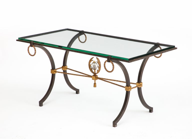 French Iron and Gilt Coffee Table, in the Style of Poillerat, C. 1940