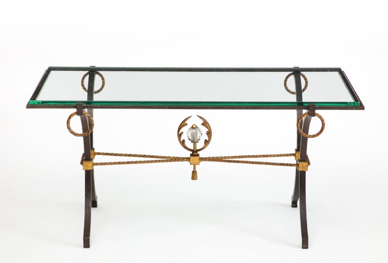 French Iron and Gilt Coffee Table, in the Style of Poillerat, C. 1940