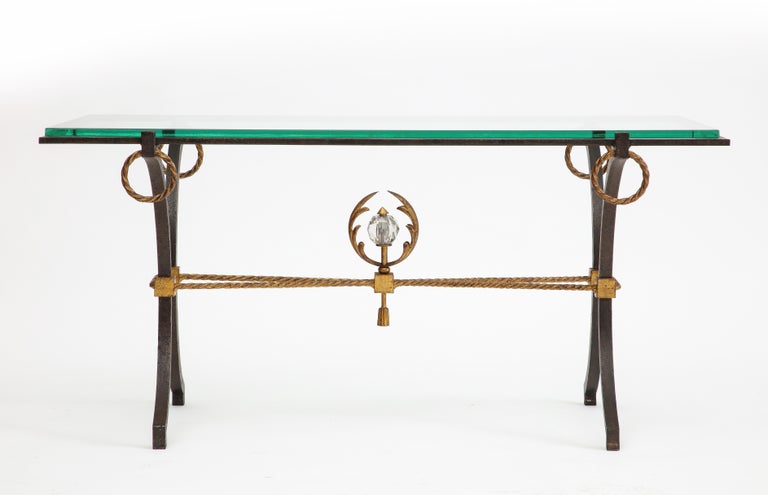 French Iron and Gilt Coffee Table, in the Style of Poillerat, C. 1940