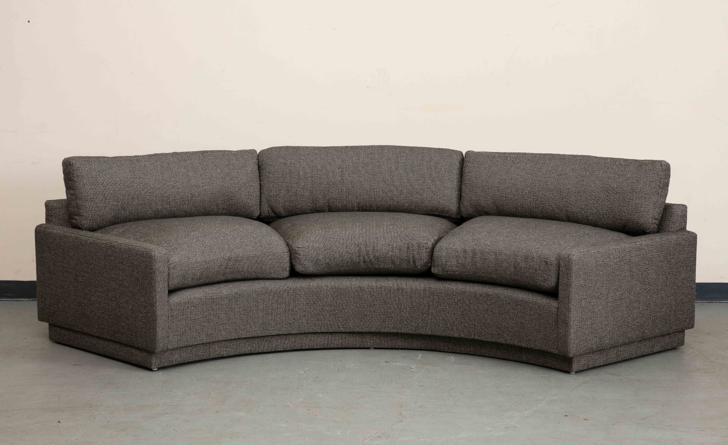 Milo Baughman Curved Three Seat Sofa, 1970, Newly Upholstered in Cotton Linen