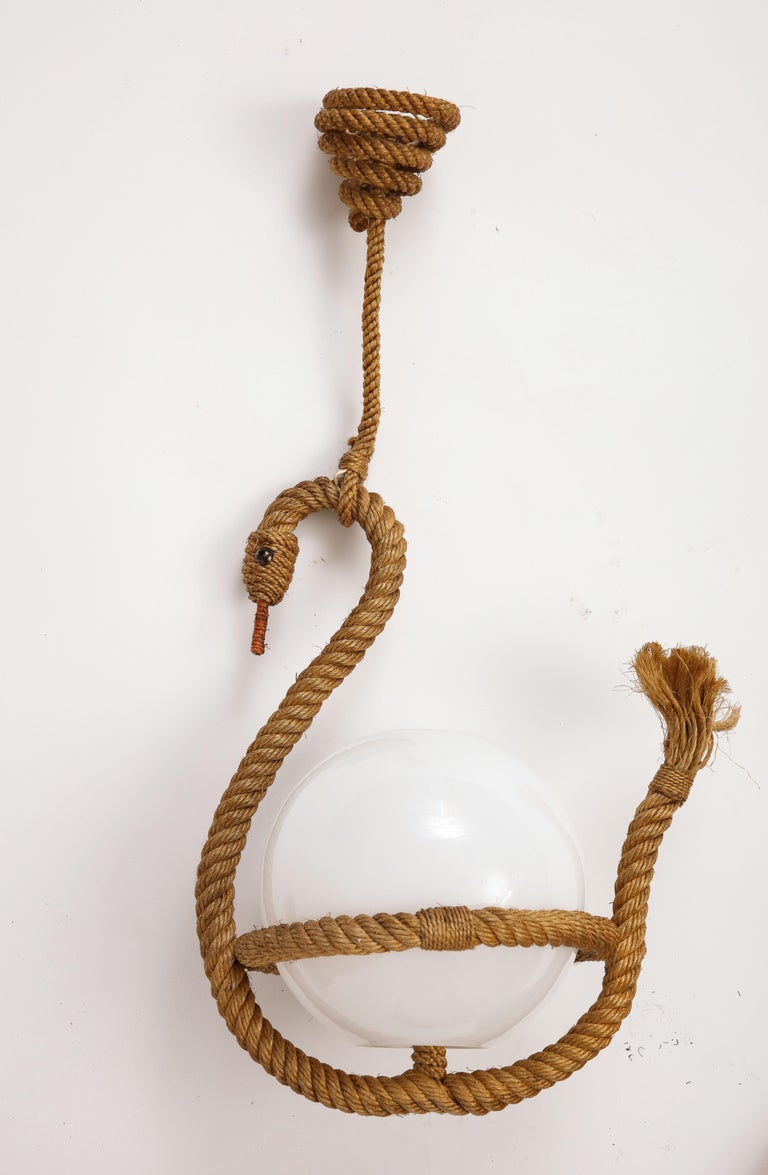 French 1950s Rope Pendant Light with Goose Motif