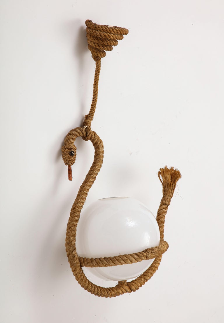 French 1950s Rope Pendant Light with Goose Motif