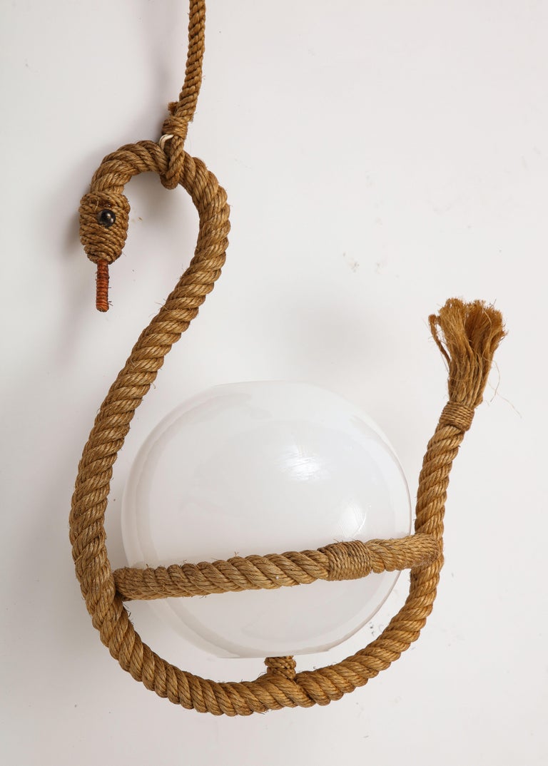 French 1950s Rope Pendant Light with Goose Motif