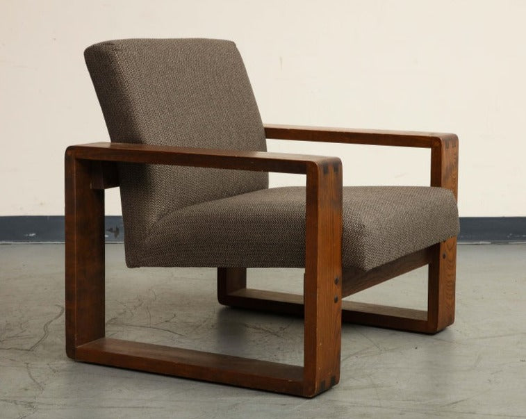 Oak Lounge Chair by Hans Krieks with Herringbone Upholstery, circa 1970s