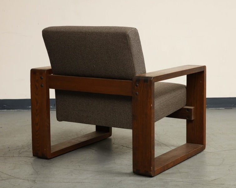 Oak Lounge Chair by Hans Krieks with Herringbone Upholstery, circa 1970s