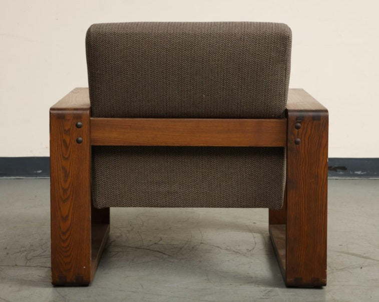 Oak Lounge Chair by Hans Krieks with Herringbone Upholstery, circa 1970s