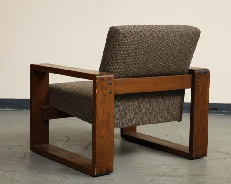 Oak Lounge Chair by Hans Krieks with Herringbone Upholstery, circa 1970s