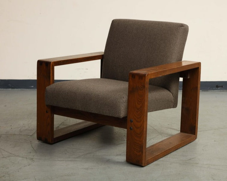 Oak Lounge Chair by Hans Krieks with Herringbone Upholstery, circa 1970s